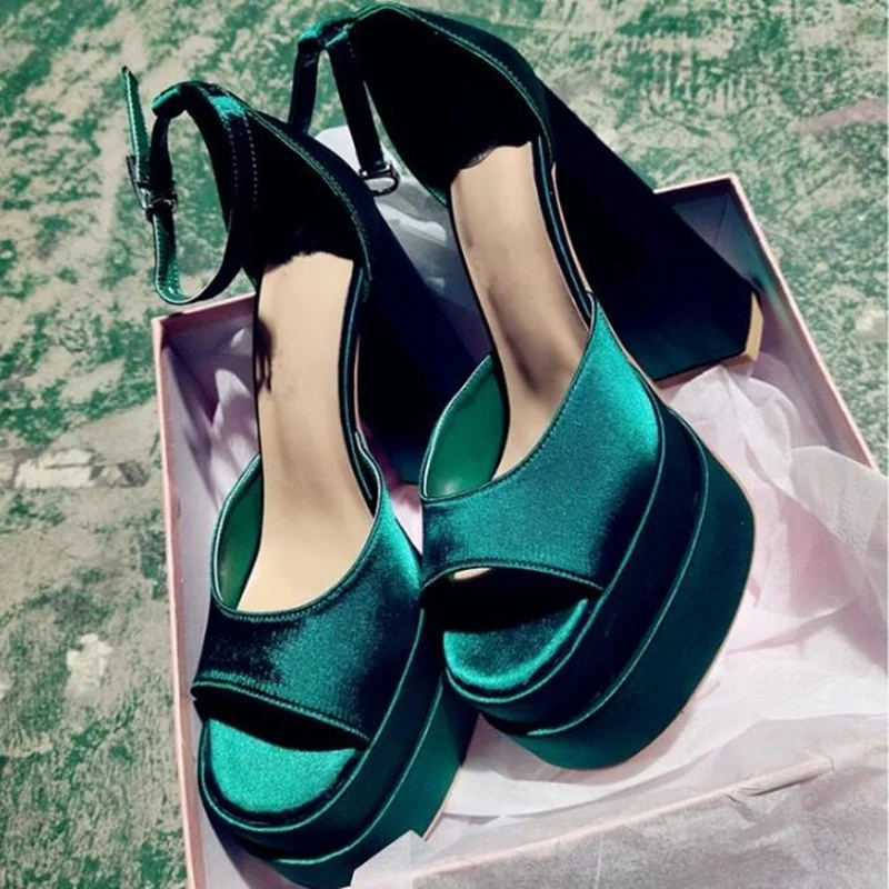 Sexy Green Satin Open Toe Chunky Heel Pumps Buckle Strap High Platform Square Heels Women Celebrating Shoes Fuchsia Red
Sexy Green Satin Open Toe Chunky Heel Pumps Buckle Strap High Platform Square Heels Women Celebrating Shoes Fuchsia Red