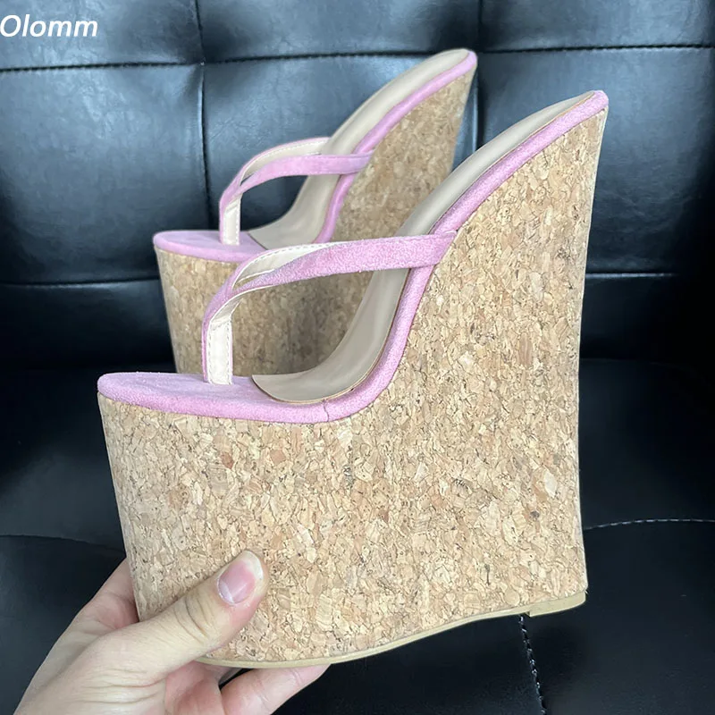 

Olomm Handmade Women Platform Flip Flops Sandals Wedges High Heels Round Toe Gorgeous Pink Casual Shoes Ladies US Plus Size 5-15