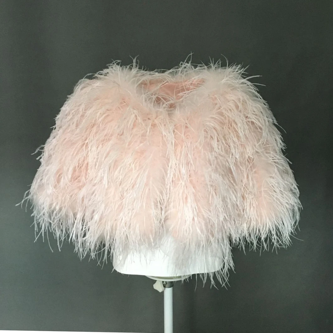 

2024 peach fuzz Real Ostrich Feather Small Coat New High Quality Furry Pink Jacket For Women Lady