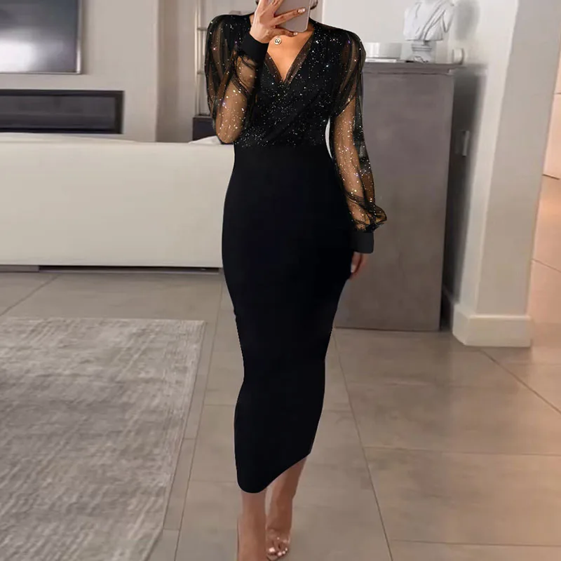 Elegant Long Sleeve Mesh Splice Bodycon Dress Women Fashion 2024 Long Sleeve Sequins Long Dress Lady Commute V-Neck Party Dress
Elegant Long Sleeve Mesh Splice Bodycon Dress Women Fashion 2024 Long Sleeve Sequins Long Dress Lady Commute V-Neck Party Dress
