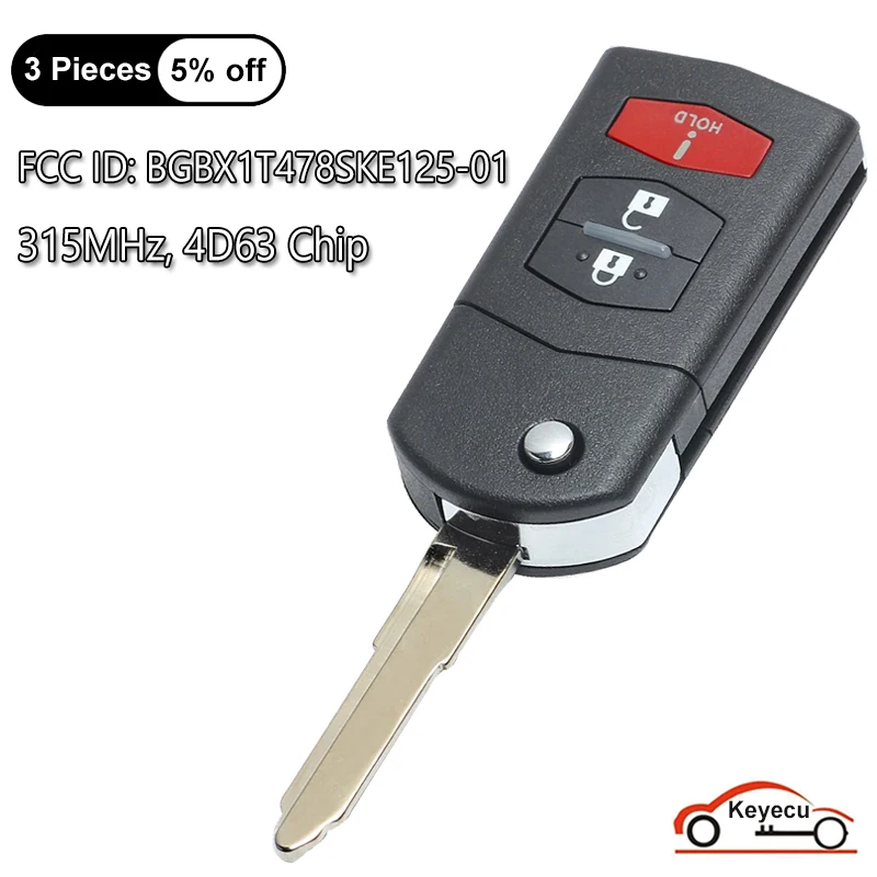 KEYECU, 3 кнопки, 315 МГц, 4D63 чип для Mazda 2, 5
KEYECU, 3 кнопки, 315 МГц, 4D63 чип для Mazda 2, 5