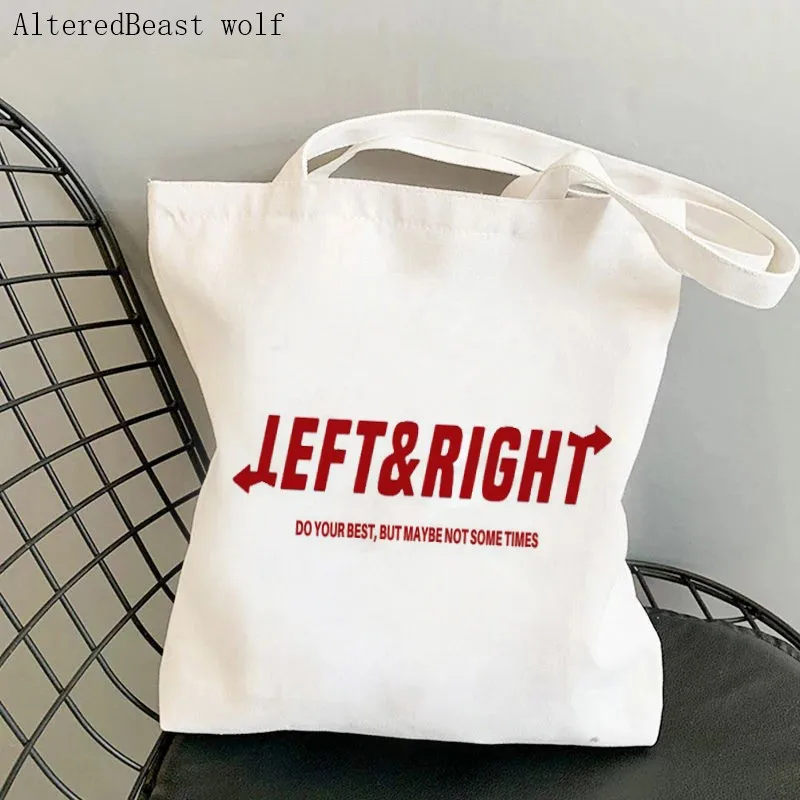 

Fashion Women Shopper Handbags Seventeen Left Right Custom Environmental Storage Reusable Canvas Shoulder Tote Bag school bag