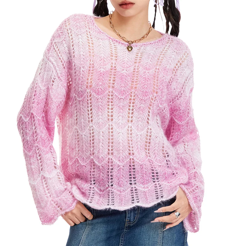 Female Gradient Print Pullovers Vintage Warm Winter Autumn Hollowed Ripped Pullovers Women Long Sleeve Crew Neck Loose Knit Tops
Female Gradient Print Pullovers Vintage Warm Winter Autumn Hollowed Ripped Pullovers Women Long Sleeve Crew Neck Loose Knit Tops
