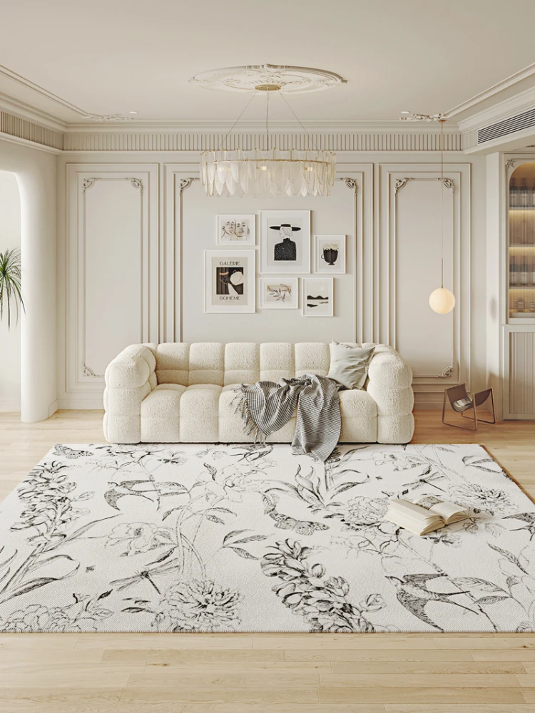 

French Large Area Carpets Sketch Swallow Living Room Decorative Carpet Fluffy Soft Bedroom Bedside Rugs White Cloakroom Rug 양탄자