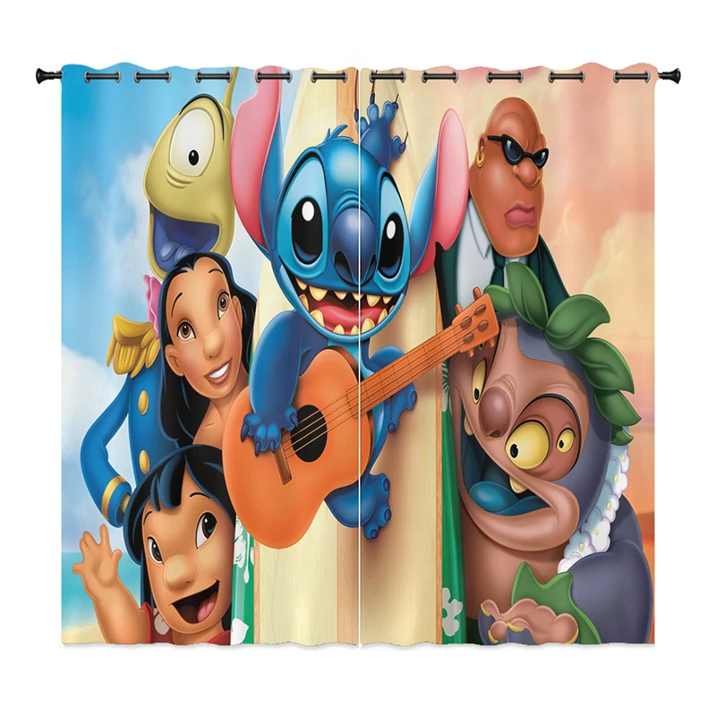

MINISO Blackout Curtains, Anime Lilo&Stitch Cartoon Pattern, Eyelet Curtains, Set of 2, Suitable for Children's Room or Bedroom
