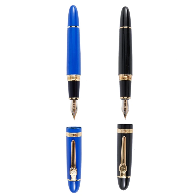 

JINHAO 2 Pcs 159 18KGP 0.7Mm Medium Broad Nib Fountain Pen Free Office Fountain Pen With A Box - Blue & Black