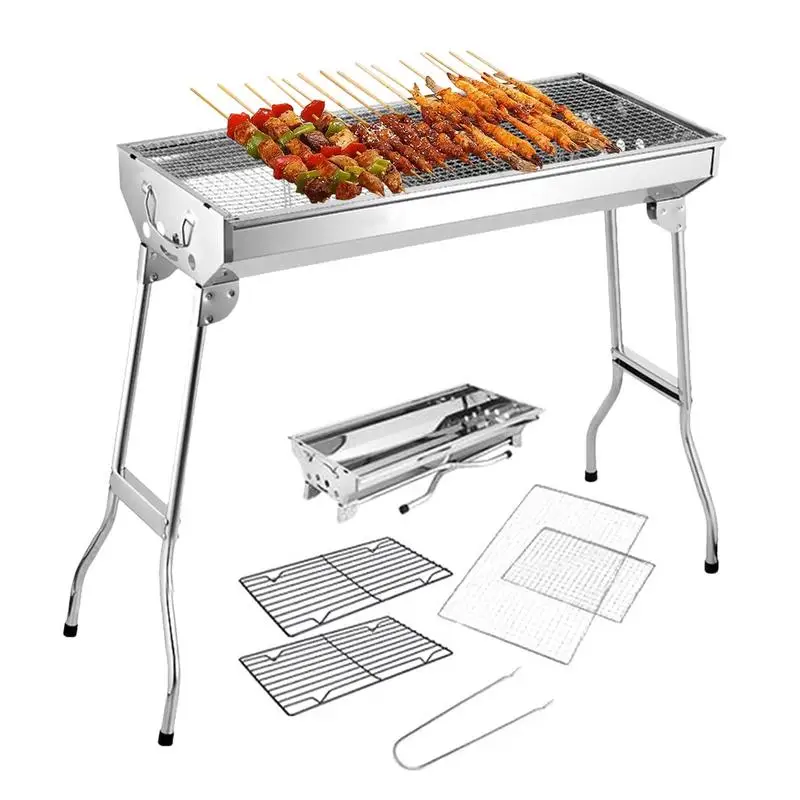 

Stainless Steel Charcoal Grill Portable Barbecue Tool Outdoor Camping Grill Heating Stoves Multifunction Camping Barbecue Grill