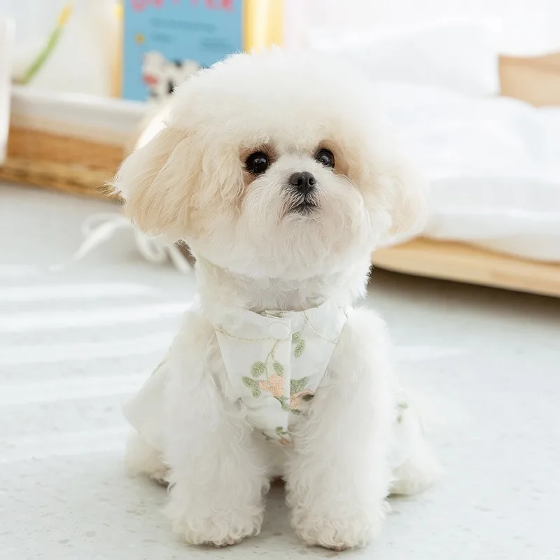 

Puppy Forest Fairy Dress Stereoscopic Flower Dog Clothes White Teddy Dress Small Dog Bichon Frise Breathable