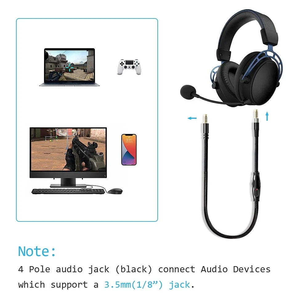 Braided Replacement Cable Extension Cord With Volume Control Mic Mute For Kingston HyperX Cloud Alpha Mix Gaming Headsets Braided Replacement Cable Extension Cord With Volume Control Mic Mute For Kingston HyperX Cloud Alpha Mix Gaming Headsets