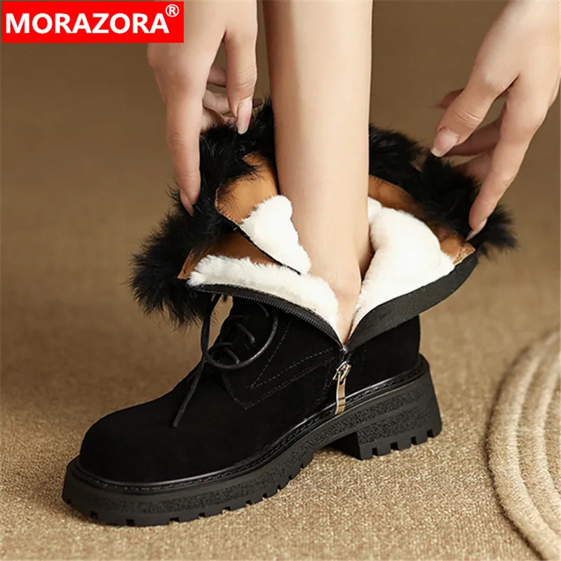 MORAZORA 2023 New Winter Wool Snow Cow Suede Ankle Boots Square Med Heels Women Boots Solid Ladies Platform Boots
MORAZORA 2023 New Winter Wool Snow Cow Suede Ankle Boots Square Med Heels Women Boots Solid Ladies Platform Boots