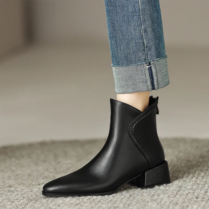 

20 Ретро коричневые короткие ботинки с острым носком на толстом каблуке женские одноботинки в британском стиле кожаные ботинки челси на среднем каблуке