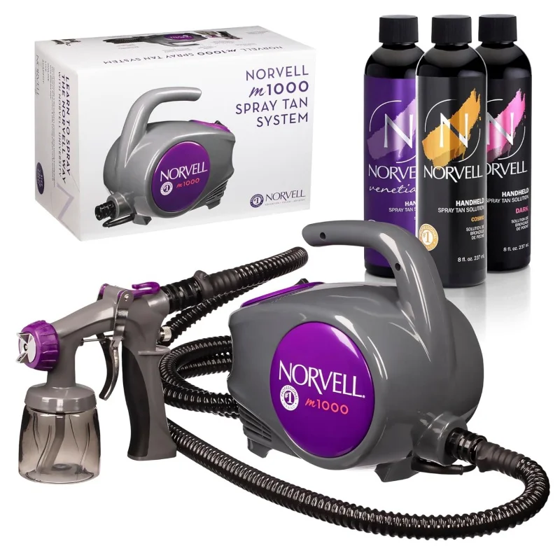 

Norvell Sunless Kit - M1000 Mobile HVLP Spray Tan Airbrush Machine 8 oz Tanning Solutions in Ultra Vivid 'Cosmo', Venetian and