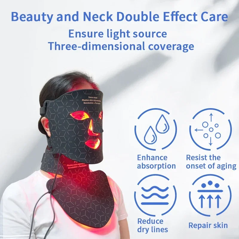 

4 Colors LED Face Mask SPA Silicone Gel Red Light Therapy for Face Neck Photon NIR Light Skin Rejuvenation Anti Wrinkle Acne