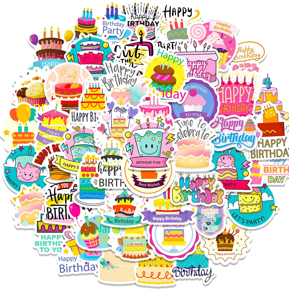 10/50Pcs Cartoon Happy Birthday Cake Varied Stickers Pack for Kids Travel Luggage Notebook Skateboard Decoration Graffiti Decals
10/50Pcs Cartoon Happy Birthday Cake Varied Stickers Pack for Kids Travel Luggage Notebook Skateboard Decoration Graffiti Decals
