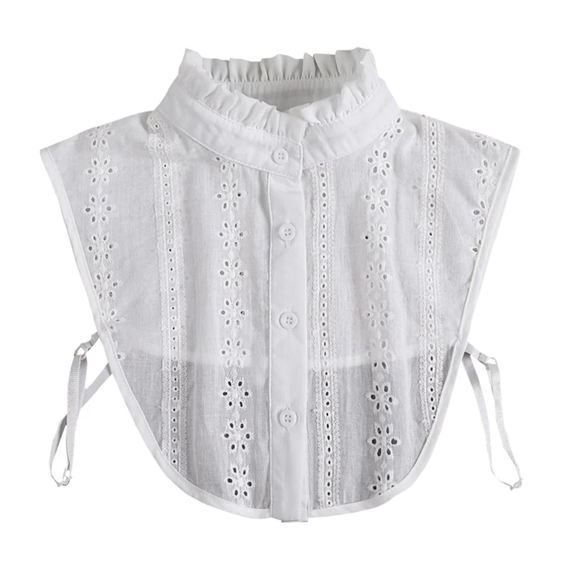 

Women Stand-Up Fake Collar Detachable Dickey Blouse Hollow Out Embroidery Floral Lace Half Shirt Vest Tops 10CF