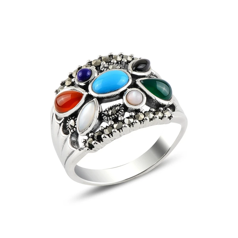 Silver 925 Sterling Mixed Natural Stone & Marcasite Ring
Silver 925 Sterling Mixed Natural Stone & Marcasite Ring