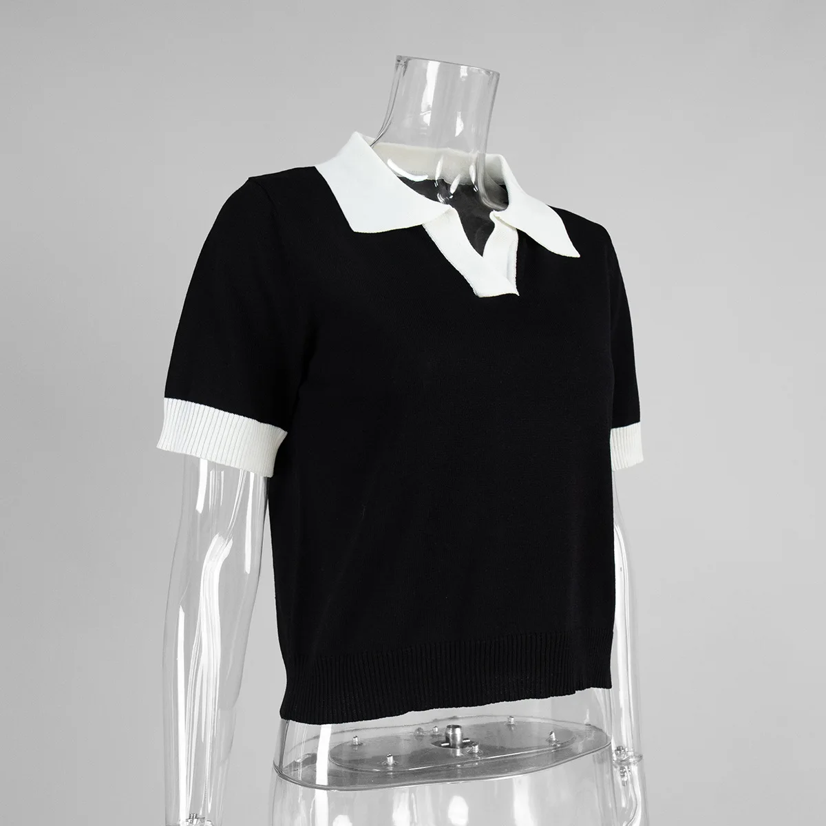 2026 Summer New Short Sleeved Knitted Sweater Temperament Commuting Polo Collar Contrasting Color Slim Fit Knitted Top 107 S050ab39aa7564a849d050dd81082c63bp