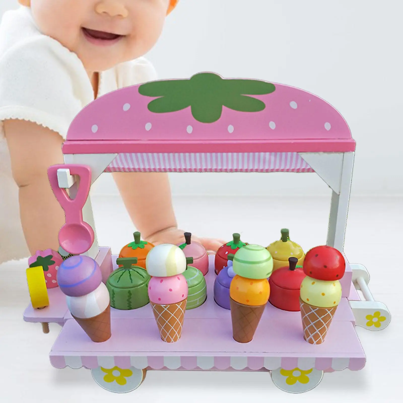 

Деревянная игрушка-тележка для мороженого, игрушечный счетчик для мороженого, имитация мороженого, ролевая игра для детей, подарки на день рождения