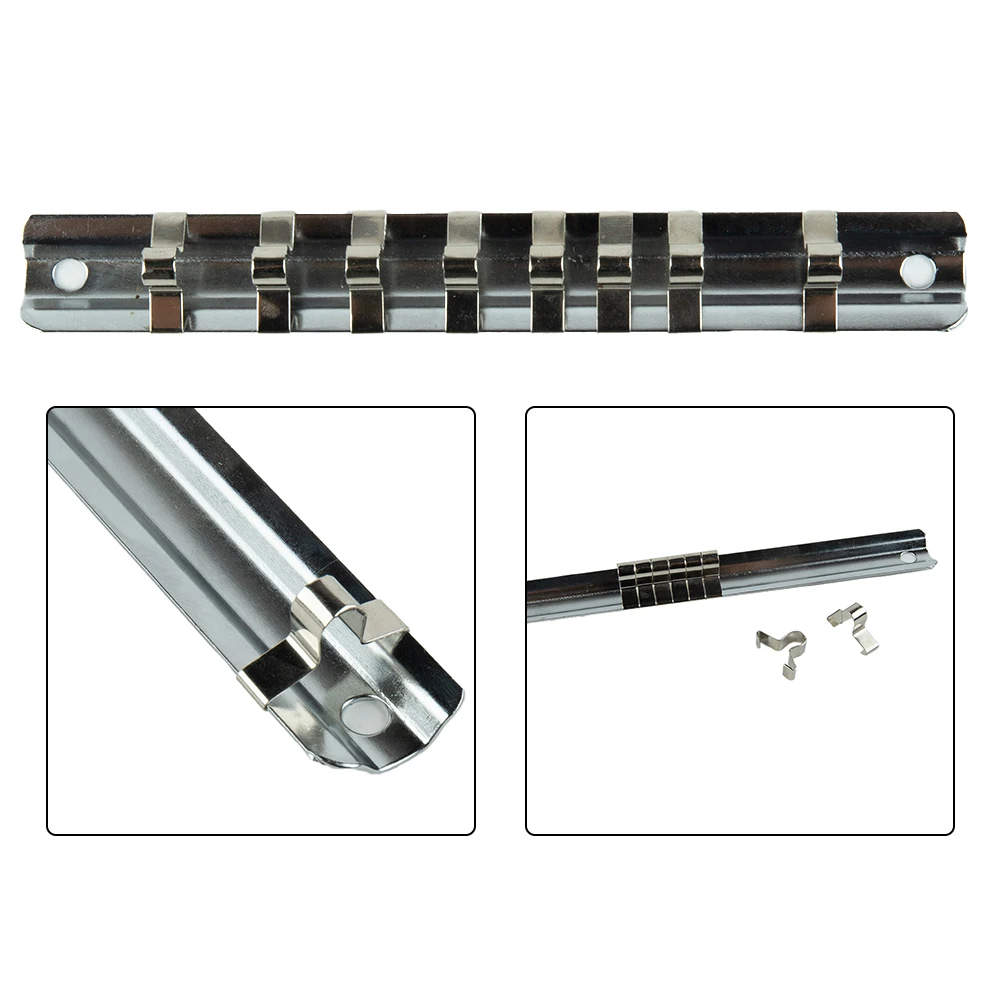Socket Rack Holder 1/4 3/8 1/2inch With 8 Clips On Rail Tool Organizer Storage Socket Storage Rack For Storing Loose Sockets
Socket Rack Holder 1/4 3/8 1/2inch With 8 Clips On Rail Tool Organizer Storage Socket Storage Rack For Storing Loose Sockets