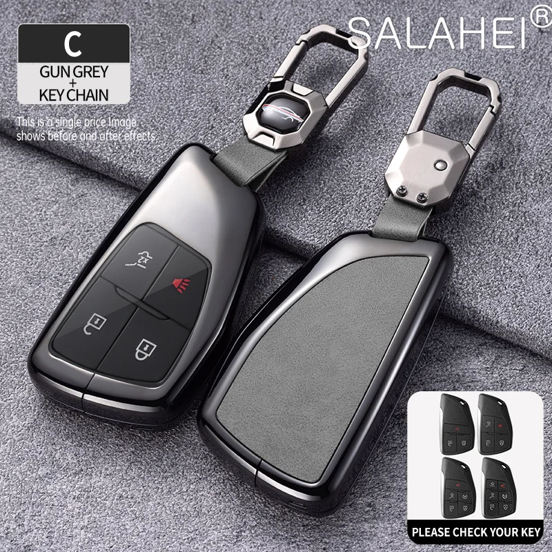 

Metal Leather Car Key Case Cover For Chevrolet Tahoe Suburban For GMC Yukon For Buick ENVISION S Plus Avenir 2020 2021 2022 2023