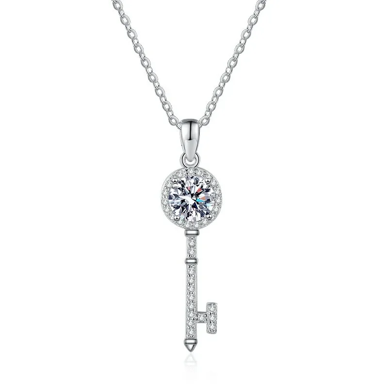 

S925 Sterling Silver Necklace Mosang Diamond Pendant Light Luxury Fashion Key Female D Color 1 Carat Wedding Jewelry Wholesale