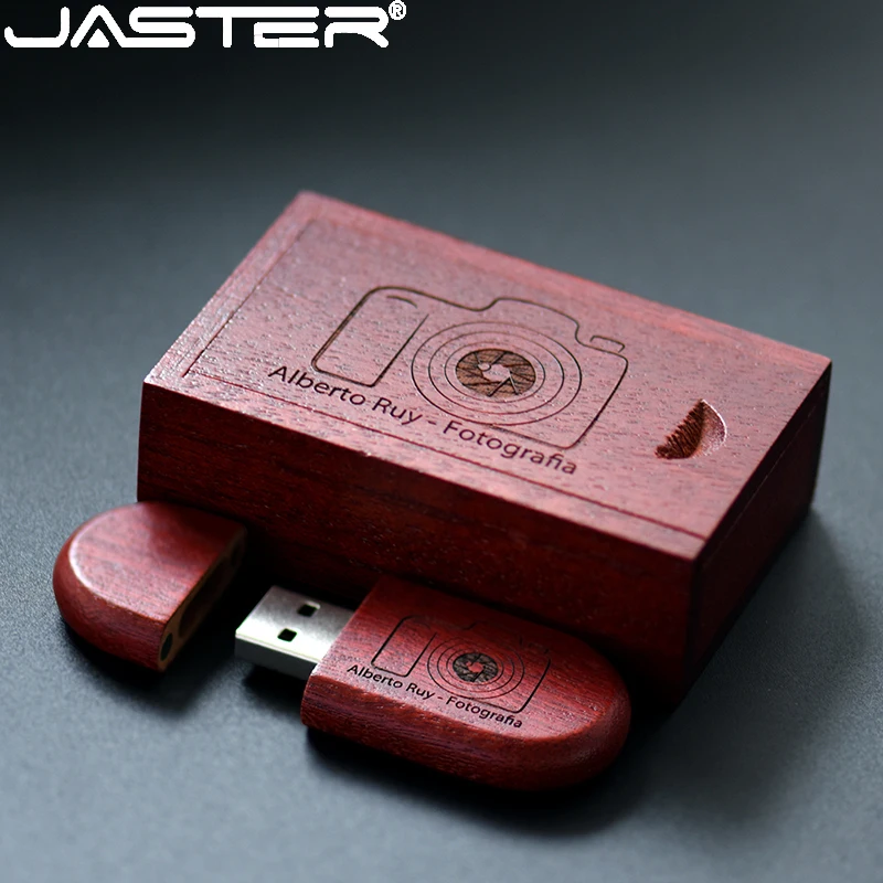 

JASTER USB Flash Drives Red wood Memory Stick Walnut wooden box Pen drive Free Custom Logo Pendrive 64GB 32GB 16GB Wedding gift