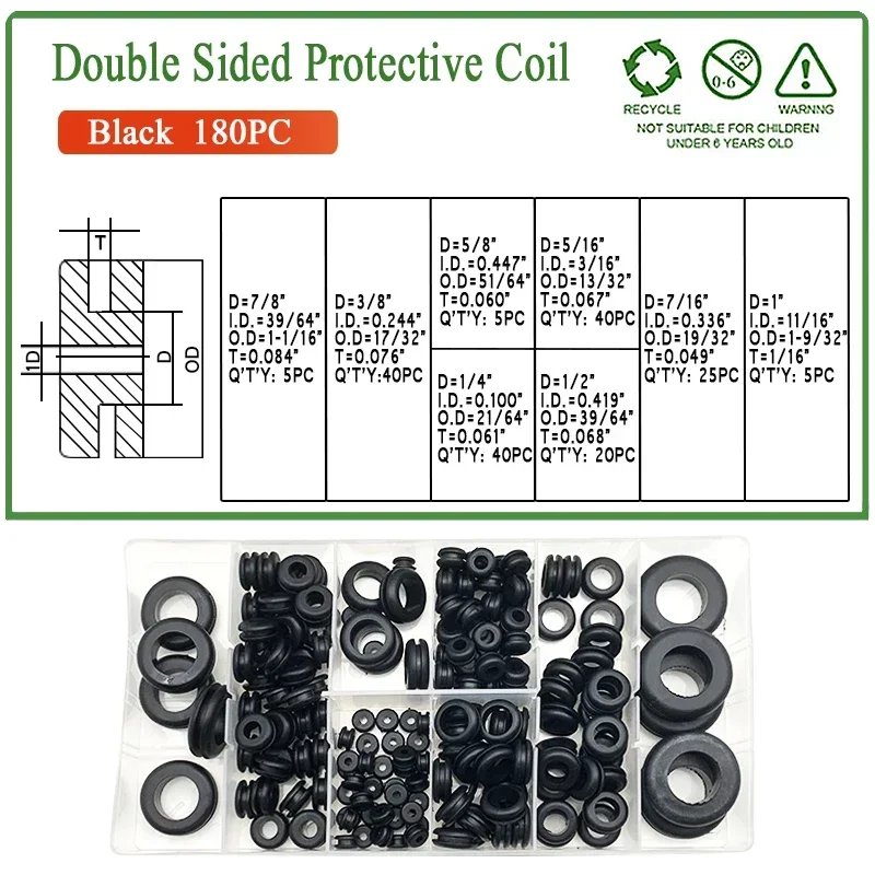 180pcs 8 Size Black Rubber Seal Ring Oil Sealing Grommet Gasket for Protect Wire Cable Hole Protection Ring Shim Washer 
180pcs 8 Size Black Rubber Seal Ring Oil Sealing Grommet Gasket for Protect Wire Cable Hole Protection Ring Shim Washer