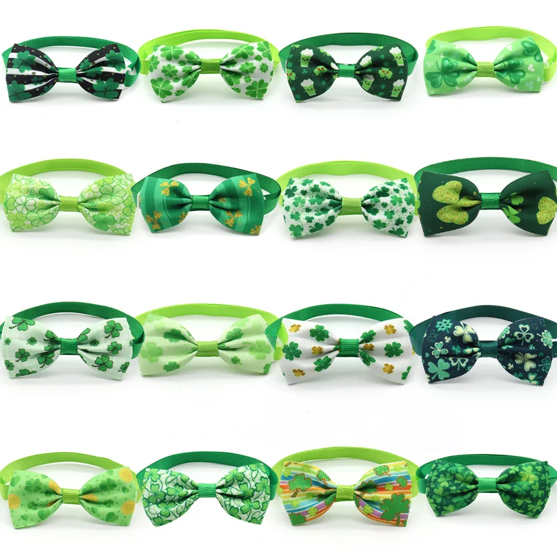 

30/50 Pcs ST Patrick's Day Puppy Dog Cat Grooming Accessories New Clover Pattern Puppy Dogs Bowties Necktie Pet Supplies Dog Tie