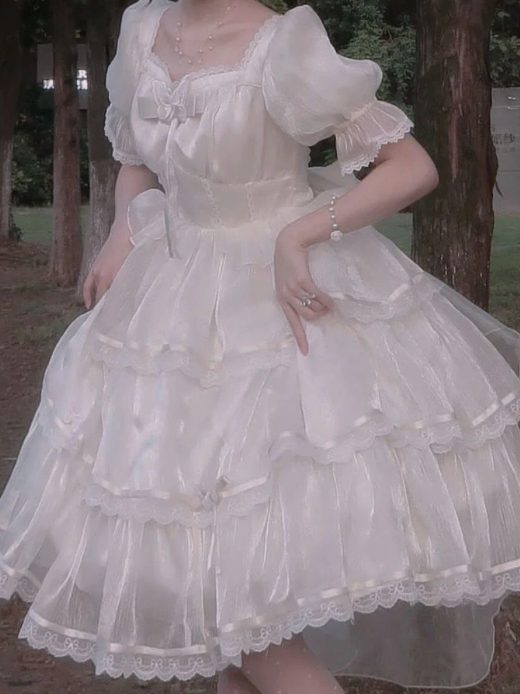 French Vintage Lolita Dress Square Neck Puff Sleeve Bow Tie White Fairy Dress Large Bow Tail Soft Girl Mesh Princess Dress Y2k
French Vintage Lolita Dress Square Neck Puff Sleeve Bow Tie White Fairy Dress Large Bow Tail Soft Girl Mesh Princess Dress Y2k