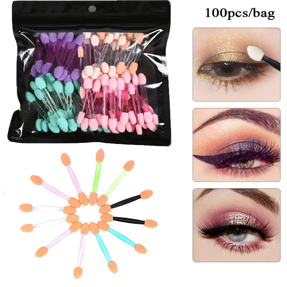 

100Pcs/bag Small Portable Eyeshadow Applicators In Bulk Double-headed Sponge Eye Shadow Brush Makeup Mini Tools Double-headed