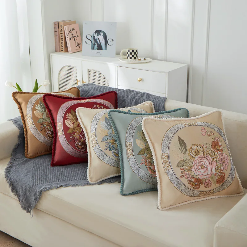 

Nordic Style Jacquard Cushion Cover 48x48CM Retro Classical Embroidery Flowers Decorative Pillows Home Sofa Chair Pillowcase