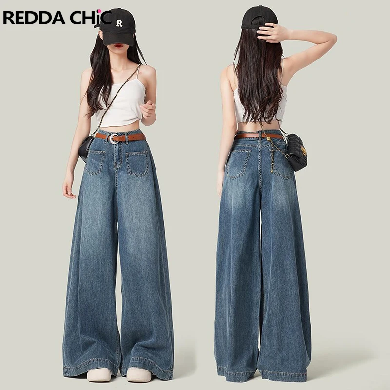 

REDDACHiC 90s Retro Oversize Denim Pants for Women Y2k Vintage High Rise Baggy Jeans Blue Wash Ladies Trousers Casual Streetwear