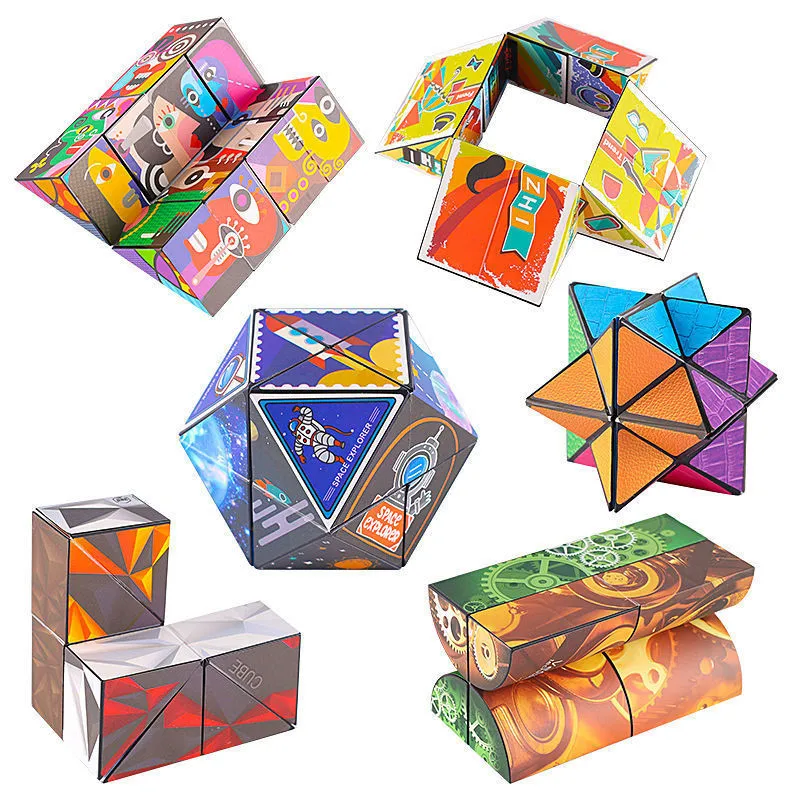 

3D Geometric Changeable Magnetic Magic Cube Anti Stress Decompression Hand Flip Variety Puzzle Cube Kids Reliever Fidget Toys