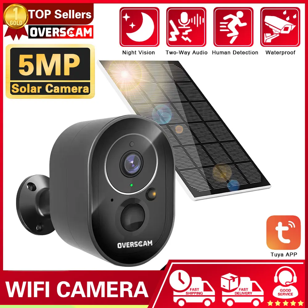 

5MP WiFi Camera Solar Outdoor Wireless Battery Powered Security Cam PIR Motion Alarm Cloud Storage Two Way Audio Tuya Smart Life