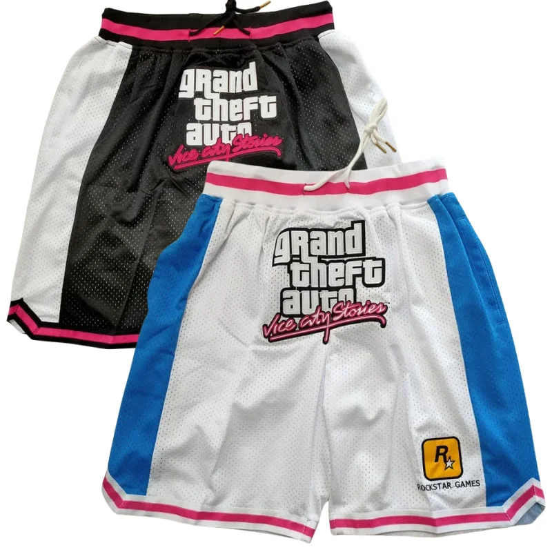 

Summer Mens Zipper Basketball Shorts GTA VICE Grand Theft Auto San Andreas Sports Breathable Quick Drying Sewing Shorts Male