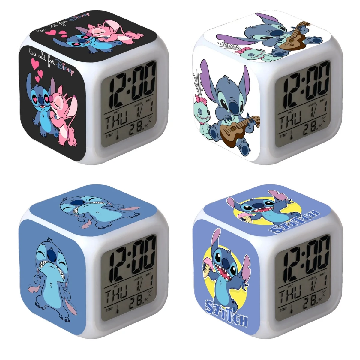 Disney Stitch Anime Cool 7 Color Variations Alarm Clock LED Luminous Square Clock Bedside Alarm Clock Children's Gift Cute
Disney Stitch Anime Cool 7 Color Variations Alarm Clock LED Luminous Square Clock Bedside Alarm Clock Children's Gift Cute