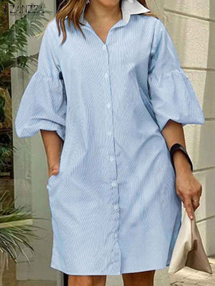 Autumn Elegant Lapel Neck Lantern Sleeve Striped Sundress ZANZEA Fashion Women Shirt Dress Robe Femme Casual Knee-length Vestido
Autumn Elegant Lapel Neck Lantern Sleeve Striped Sundress ZANZEA Fashion Women Shirt Dress Robe Femme Casual Knee-length Vestido