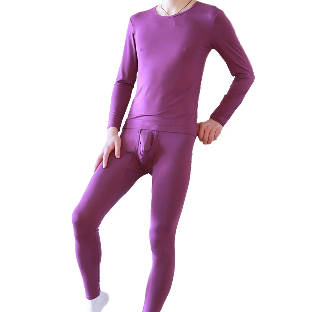 

Men Thermal Long Johns Set Modal Underwear Long Sleeve Tops Pants Sleepwear Convex Pouch Underpant Tight Base Under Layer Top