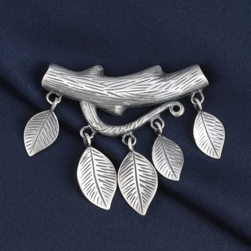 

Vintage 925 Sterling Silver Elbow Branch Leaf Pendant For Women Chinese Ethnic Ethnic Style Tassel Pendant Choker Jewelry DZ026