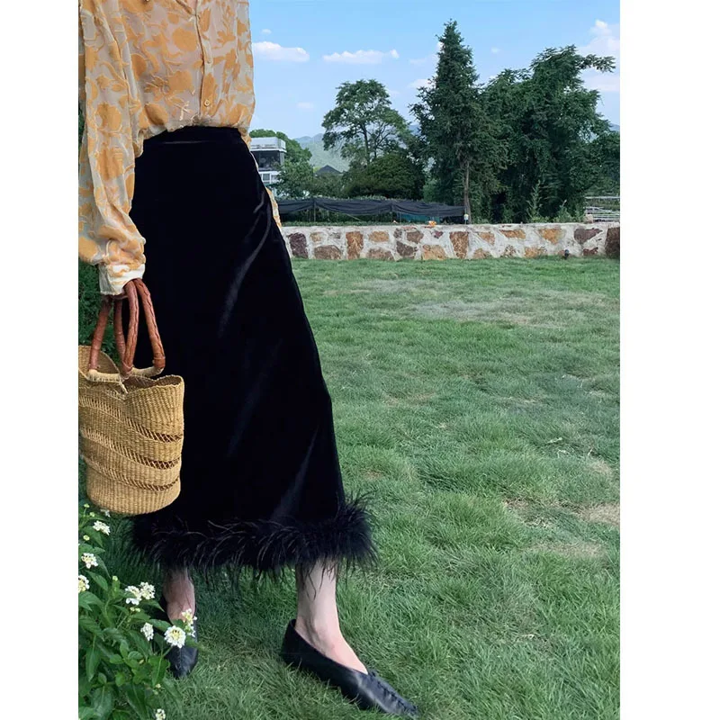 2024 Velvet Skirts for Woman Office Lady's Commuting Clothes Women Design Black Feather Mid-length Wrap Skirt Female Clothing
2024 Velvet Skirts for Woman Office Lady's Commuting Clothes Women Design Black Feather Mid-length Wrap Skirt Female Clothing
