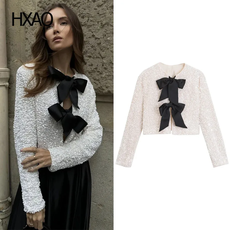 Укороченные куртки HXAO, Женское пальто с блестками, топ с бантом и длинным рукавом, укороченная куртка, элегантные женские пальто, Весенняя женская куртка, новая верхняя одежда
Укороченные куртки HXAO, Женское пальто с блестками, топ с бантом и длинным рукавом, укороченная куртка, элегантные женские пальто, Весенняя женская куртка, новая верхняя одежда