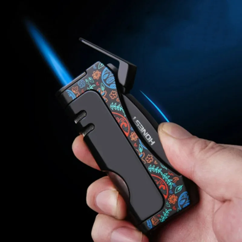 

Creative Outdoor Windproof Butane Gas Lighter Turbine Torch Blue Metal Flame Straight Shot Gun Cigar Tool Men's Gift