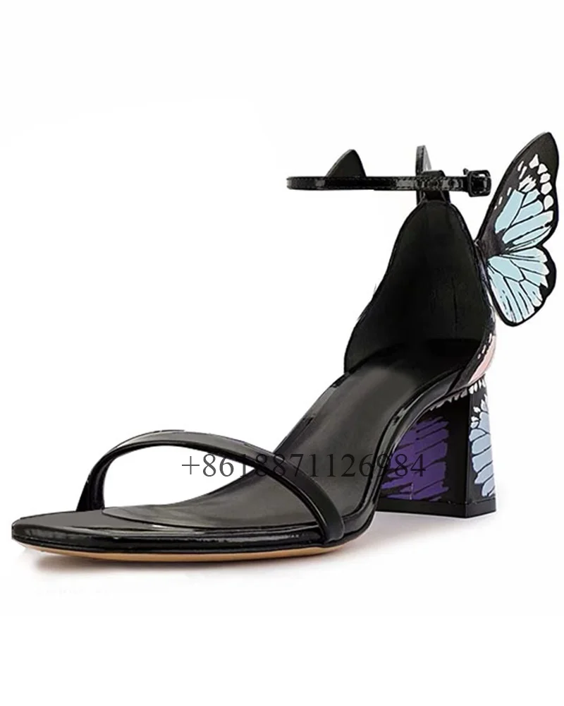 

Женские босоножки из лакированной кожи, черные сандалии с ремешком на щиколотке и круглым носком, дизайнерские босоножки с ремешком-бабочкой на среднем массивном каблуке с пряжкой, лето 2024