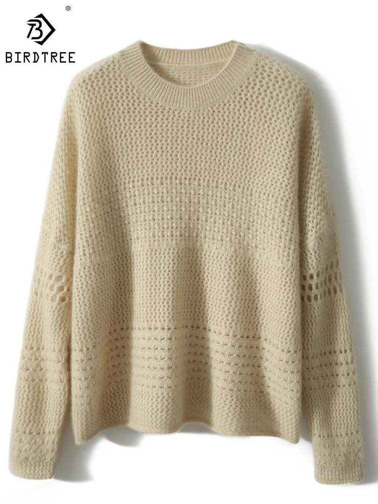 Birdtree 100%Cashmere Pullover Women's Solid Round Neck Gentle Retro Hollow Loose Versatile Comfortable Sweater Autumn T3D533QD
Birdtree 100%Cashmere Pullover Women's Solid Round Neck Gentle Retro Hollow Loose Versatile Comfortable Sweater Autumn T3D533QD
