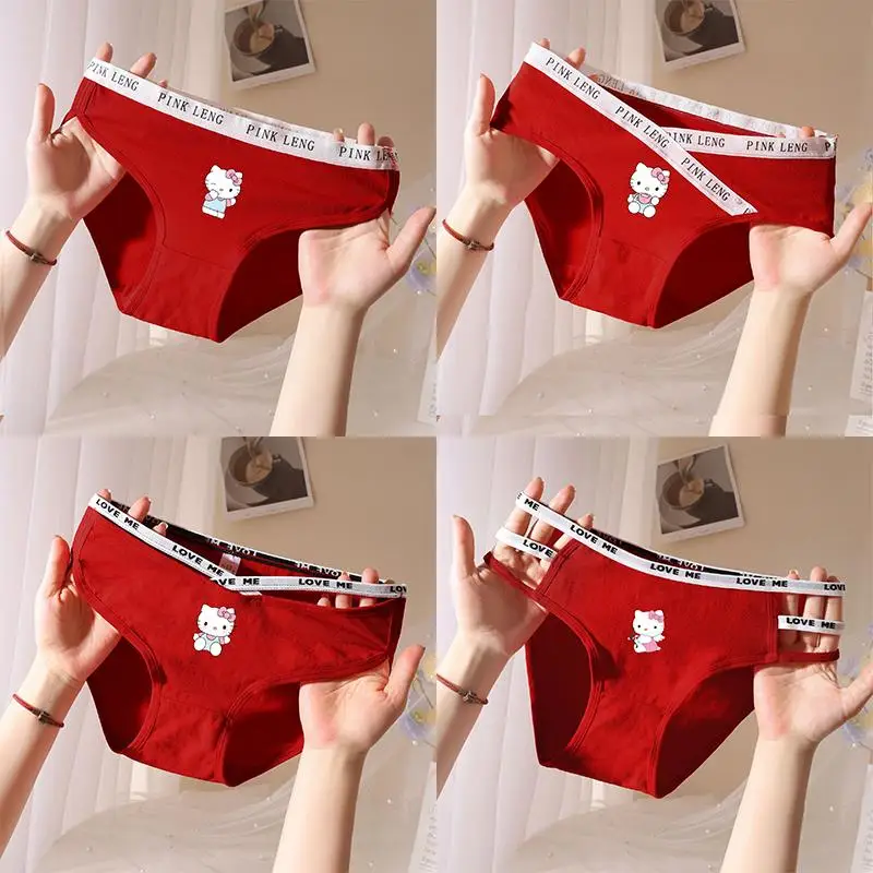 

Cartoon Hello Kitty Sanrio Cotton Underwear Anime Kawaii Red Sweet Ins Sexy No Trace Breathable Soft Comfortable Low-Rise Briefs