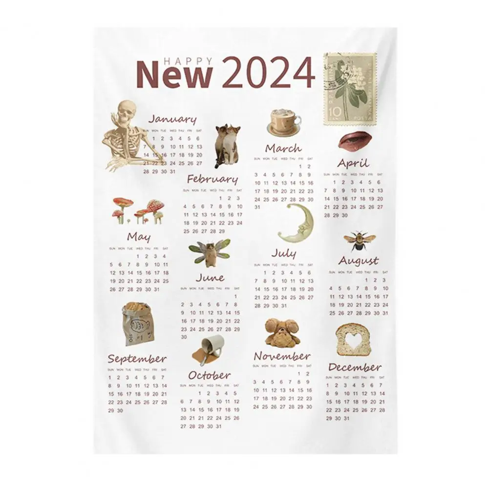 

Soft Polyester Wall Calendar Soft Washable 2024 Wall Calendar Tapestry 12 Months of Stylish Room Bedroom Backdrop Decor New Year