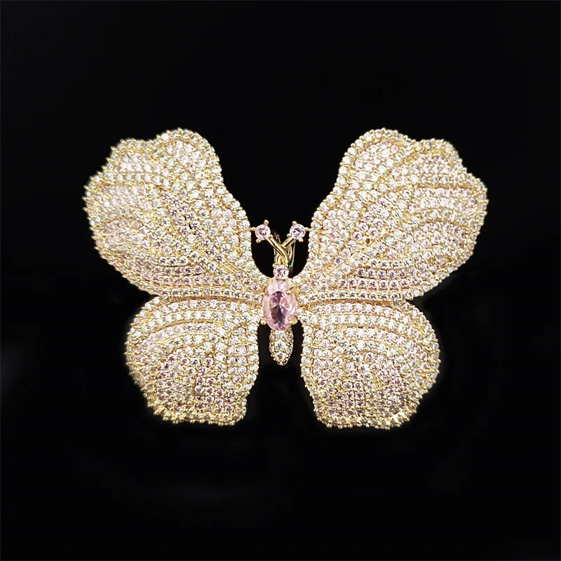 

Heavy Industry High-grade Luxury Full Zirconium Butterfly Brooch Elegant Fashion Clothing Ornament Pin BABY Pink Insect Corsage