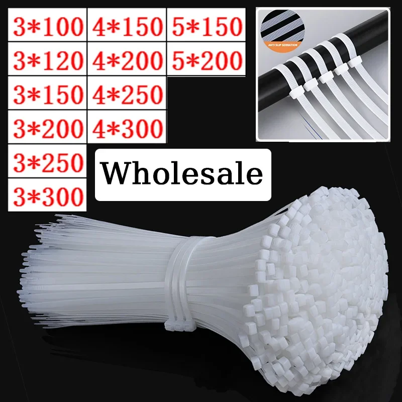 

Self Locking Plastic Nylon Cable Tie White 3*200mm Cable Tie Fastening Ring 3*150mm Cable Zip Tie Wraps Strap Tie 5*200 4*300mm