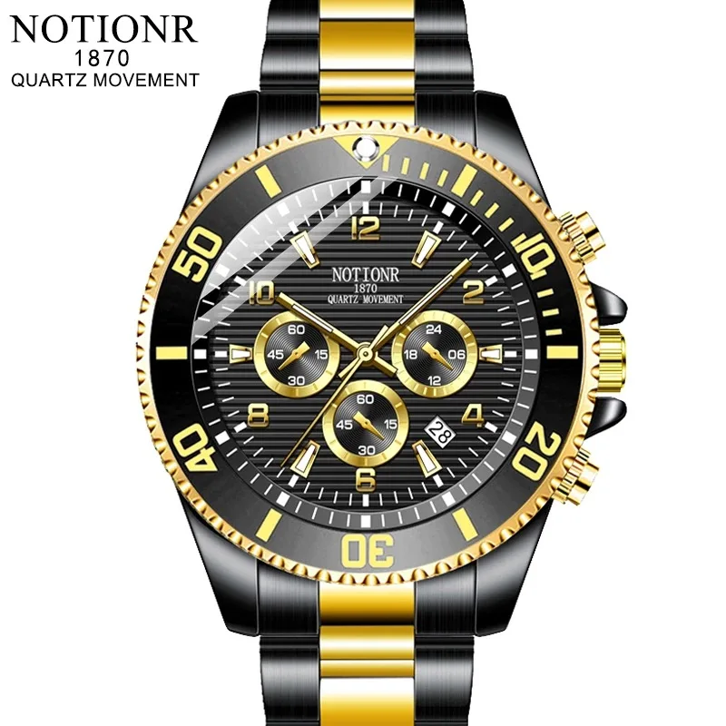 

2023 NOTIONR Steel Watch Green Water Ghost Men's Waterproof Watch Fashion Stainless Steel Date Watch Luminous Sports Watch