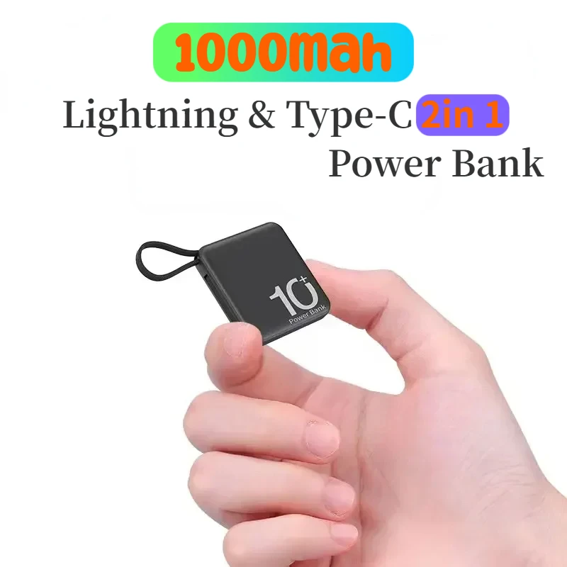 

Mini Power Bank Built-in Cord Portable Micro Compact Power Bank 10000mAh Fast Charging External Battery Mobile Phone Accessories